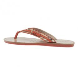 Pre Owned صندل بربري شيك كانفاس وجلد برتقالي مقاس 40