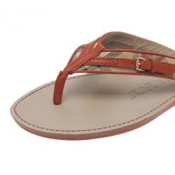 Pre Owned صندل بربري شيك كانفاس وجلد برتقالي مقاس 40