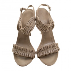 Pre Owned Burberry Taupe Leather Ruffle Slingback Sandals Size 39