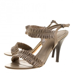 Pre Owned Burberry Taupe Leather Ruffle Slingback Sandals Size 39