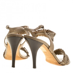 Pre Owned Burberry Taupe Leather Ruffle Slingback Sandals Size 39