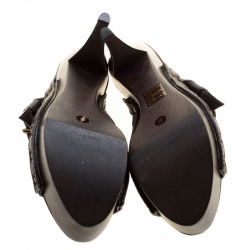 Pre Owned Burberry Dark Brown Leather Wooden Platform Peep Toe Slides Size 40