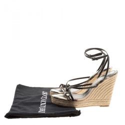 Pre Owned Burberry Black Leather Cross Strap Espadrille Wedge Sandals Size 39