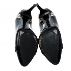 Pre Owned  Burberry Black Leather And Novacheck Canvas Balmore Pumps Size 38