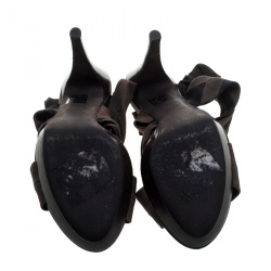 Burberry Dark Beige Nova Check Canvas Cross Straps Platform Sandals Size 41