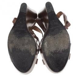 مملوكة مسبقًا Burberry Brown Delamer Leather Platform Wedge Sandals Size 41
