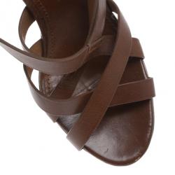 مملوكة مسبقًا Burberry Brown Delamer Leather Platform Wedge Sandals Size 41