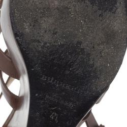 مملوكة مسبقًا Burberry Brown Delamer Leather Platform Wedge Sandals Size 41
