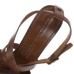 مملوكة مسبقًا Burberry Brown Delamer Leather Platform Wedge Sandals Size 41