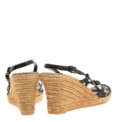 Pre Owned Burberry Black Leather Slingback Espadrille Wedge Sandals Size 39