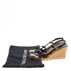 Pre Owned Burberry Black Leather Slingback Espadrille Wedge Sandals Size 39
