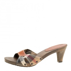 Burberry Brown Nova Check Fabric Slides Size 38