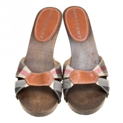 Burberry Brown Nova Check Fabric Slides Size 38
