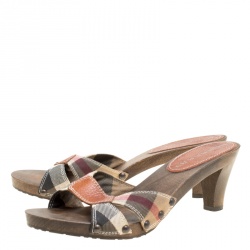 Burberry Brown Nova Check Fabric Slides Size 38