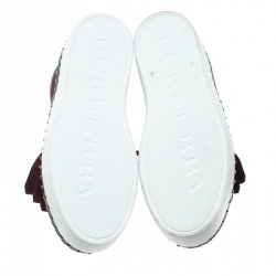 Pre Owned Burberry Burgundy Leather Kiltie Fringe Slip On Sneakers Size 37