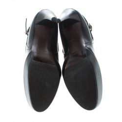 Pre Owned Burberry Black Leather Cross Strap Platform Ankle Boots Size 37