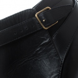 Pre Owned Burberry Black Leather Cross Strap Platform Ankle Boots Size 37