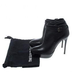 Pre Owned Burberry Black Leather Cross Strap Platform Ankle Boots Size 37