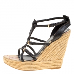 مملوكة مسبقًا صندل بربري نعل روكي إسبادريل جلد أسود مقاس 39