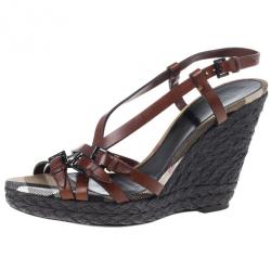 Pre Owned Burberry Canvas Check Wedge Espadrilles Size 41