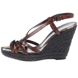 Pre Owned Burberry Canvas Check Wedge Espadrilles Size 41