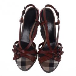 Pre Owned Burberry Canvas Check Wedge Espadrilles Size 41