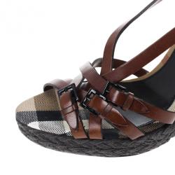 Pre Owned Burberry Canvas Check Wedge Espadrilles Size 41