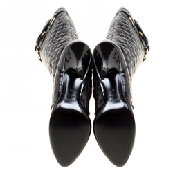 Pre Owned Burberry Black Quilted Patent Leather Knee High Boots Size 38