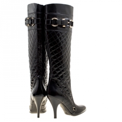 Pre Owned Burberry Black Quilted Patent Leather Knee High Boots Size 38