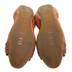 Pre Owned Burberry Brown Leather and Nova Check Canvas Drayton Twistlock Scrunch Ballet Flats Size 38.5
