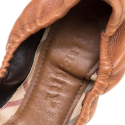 Pre Owned Burberry Brown Leather and Nova Check Canvas Drayton Twistlock Scrunch Ballet Flats Size 38.5