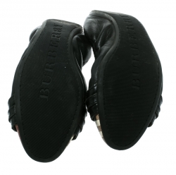 Pre Owned Burberry Black Leather and Nova Check PVC Drayton Twistlock Ballet Flats Size 39