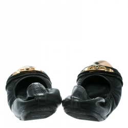 Pre Owned Burberry Black Leather and Nova Check PVC Drayton Twistlock Ballet Flats Size 39