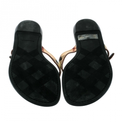 Pre Owned Burberry Beige Novacheck Canvas and Leather Thong Sandals Size 35