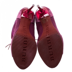 Pre Owned Burberry Pink Suede/Satin Lace Up Peep Toe Ankle Booties Size 39