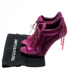 Pre Owned Burberry Pink Suede/Satin Lace Up Peep Toe Ankle Booties Size 39