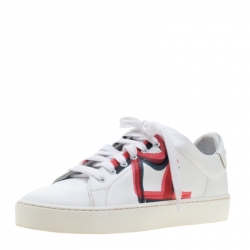 Burberry White Leather Graffiti Lace Up Sneakers Size 36