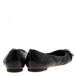 Pre Owned Burberry Black Quilted Leather Avon Buckle Detail Ballet Flats Size 37