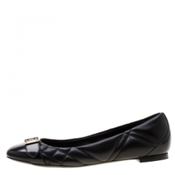 Pre Owned Burberry Black Quilted Leather Avon Buckle Detail Ballet Flats Size 37