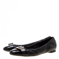 Pre Owned Burberry Black Quilted Leather Avon Buckle Detail Ballet Flats Size 37