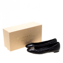 Pre Owned Burberry Black Quilted Leather Avon Buckle Detail Ballet Flats Size 37