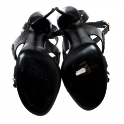 Pre Owned Burberry Black Leather Clarence Penny Keeper Tassel Strap Sandals Size 39