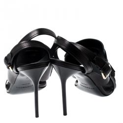 Pre Owned Burberry Black Leather Clarence Penny Keeper Tassel Strap Sandals Size 39