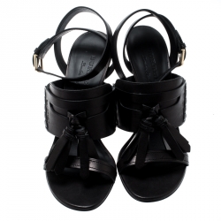 Pre Owned Burberry Black Leather Clarence Penny Keeper Tassel Strap Sandals Size 39