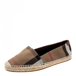 Burberry Brown Checkered Canvas Hodgeson Flat Espadrilles Size 38