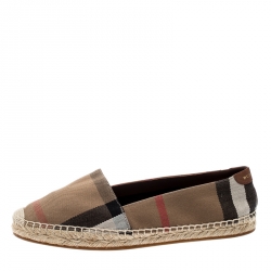 Burberry Brown Checkered Canvas Hodgeson Flat Espadrilles Size 38