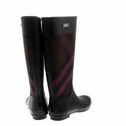 مملوكة مسبقًا حذاء بوت مطر بربري قماش كاروهات بيت و مطاط مقاس 38