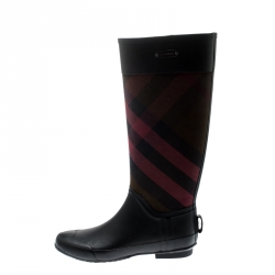 مملوكة مسبقًا حذاء بوت مطر بربري قماش كاروهات بيت و مطاط مقاس 38