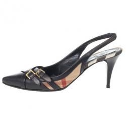 Pre Owned Burberry Novacheck Buckle Slingback Sandals Size 38