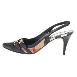 Pre Owned Burberry Novacheck Buckle Slingback Sandals Size 38